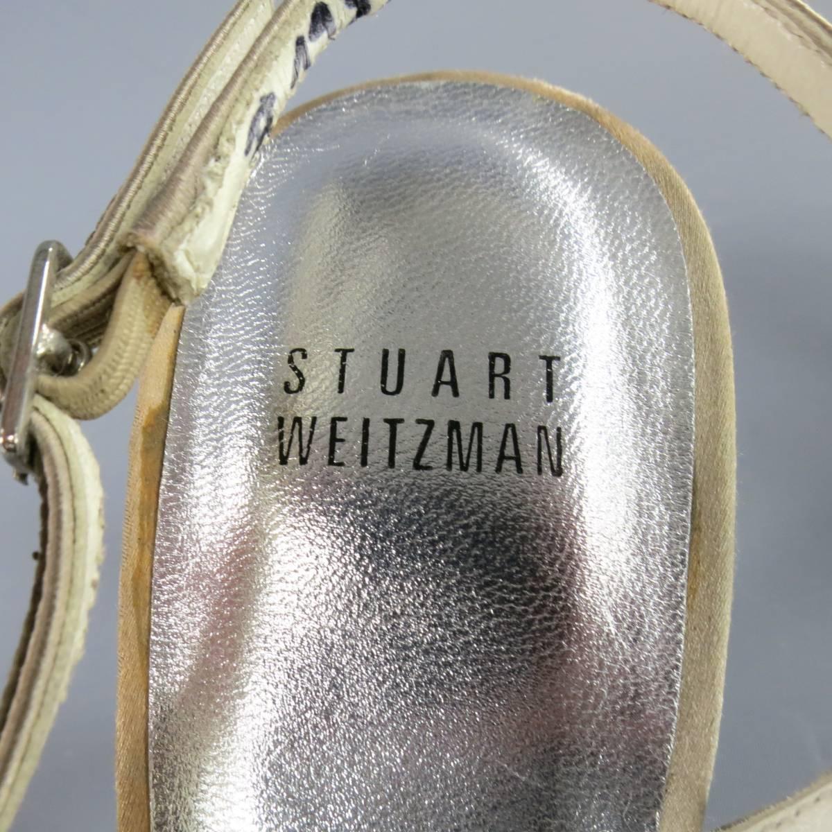 Women's STUART WEITZMAN 8.5 Champagne Satin Peep Toe Rhinestone Heel Slingback Pumps