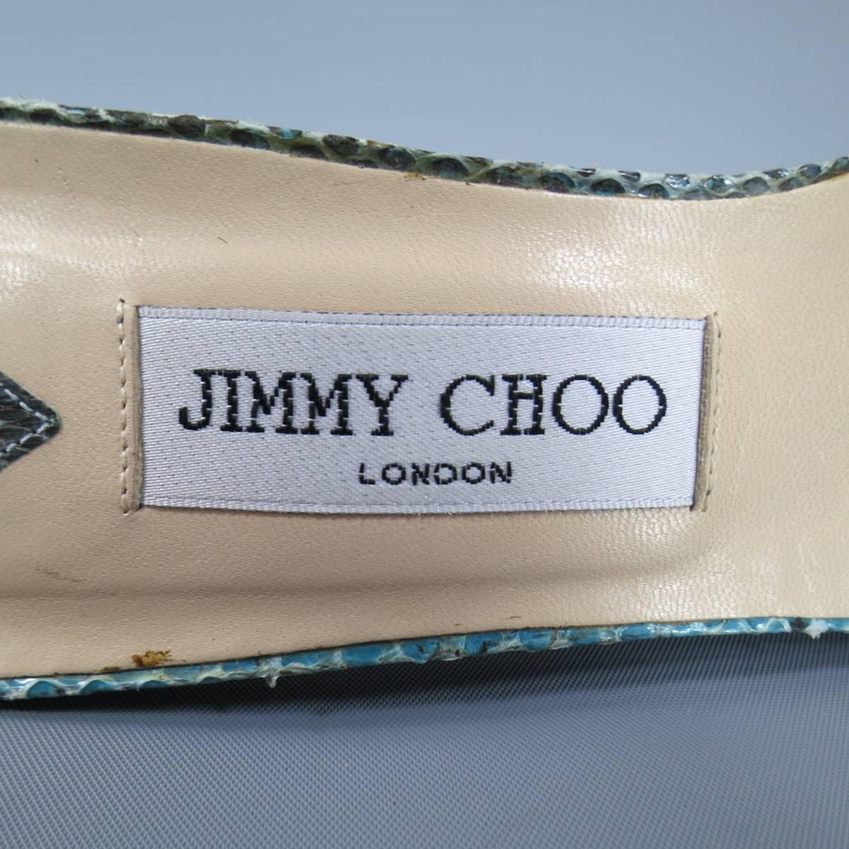 JIMMY CHOO Size 9 Aqua Blue Snake Skin O Cutout Strap Mule Sandals 1