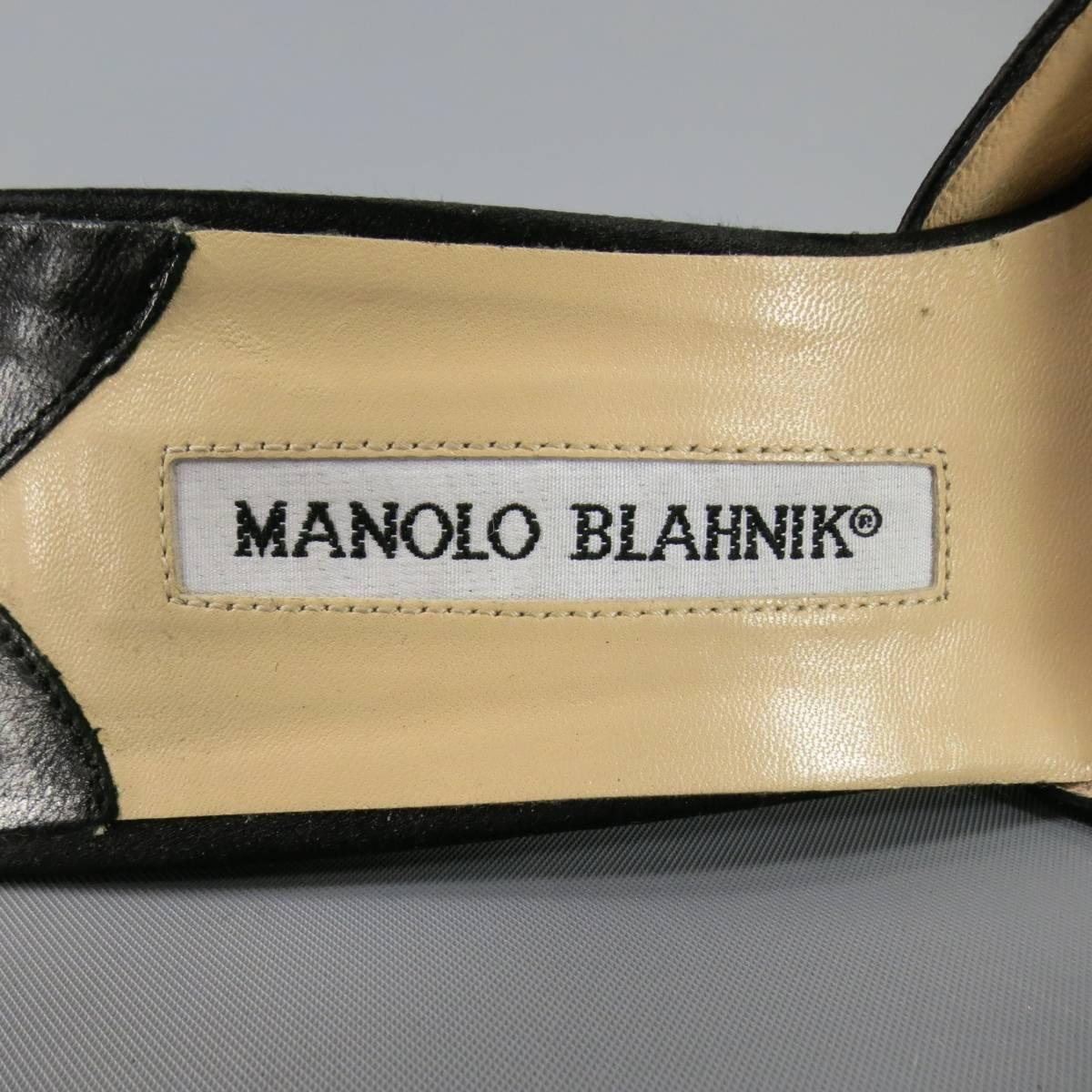 MANOLO BLAHNIK Size 9.5 Black Silk Satin Peep Toe Bow Mules 2