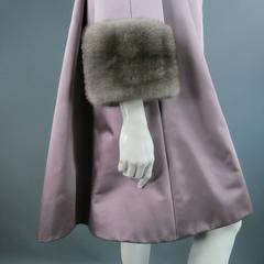NORMAN AMBROSE Size 4 Lavender Grey Mink Trim PLeated Sheel Evening Coat