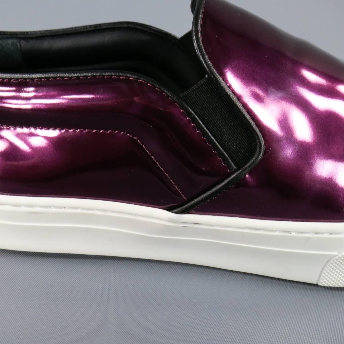 New CELINE Size 10.5 Purple Metallic Leather Slip On Sneakers In New Condition In San Francisco, CA