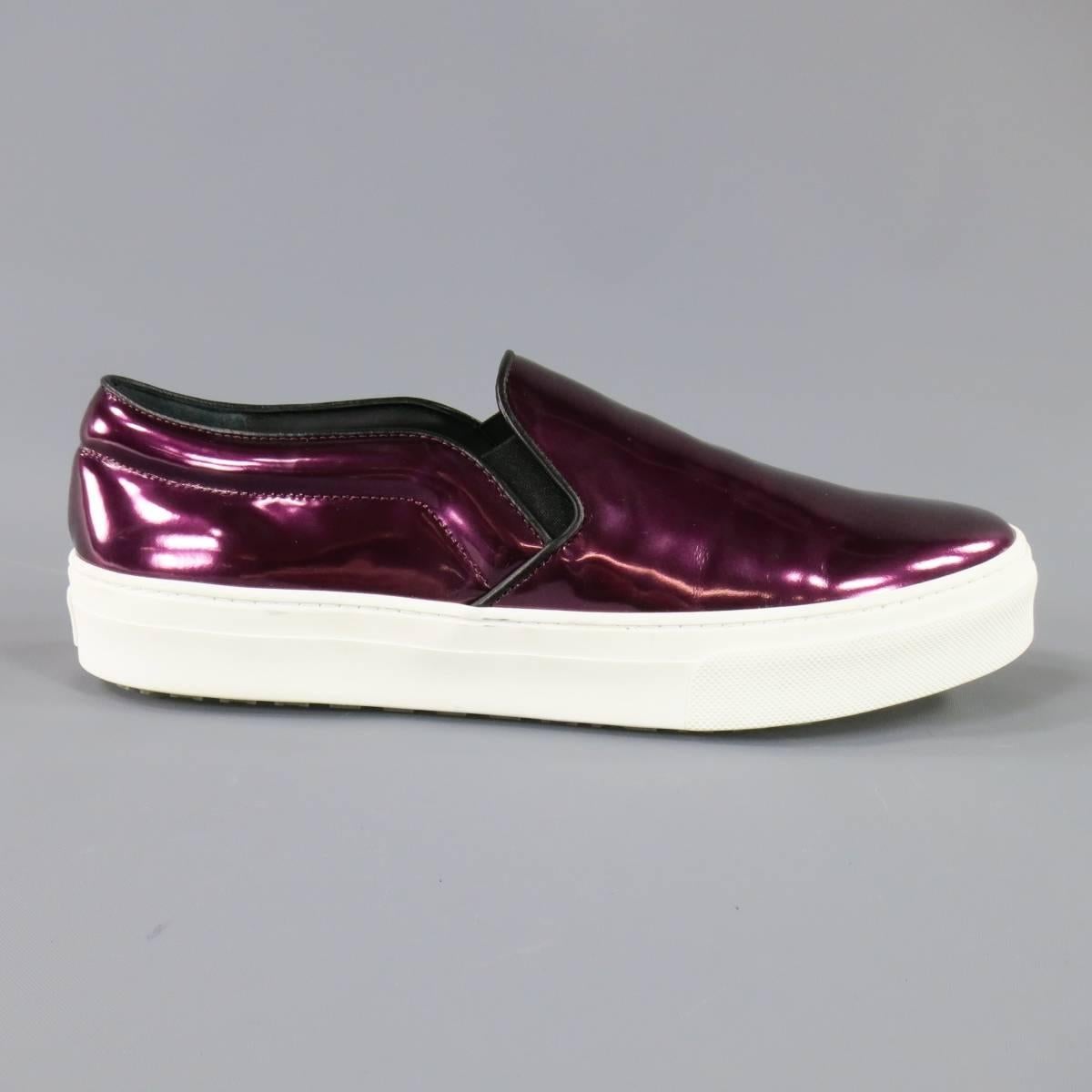 New CELINE Size 10.5 Purple Metallic Leather Slip On Sneakers 2