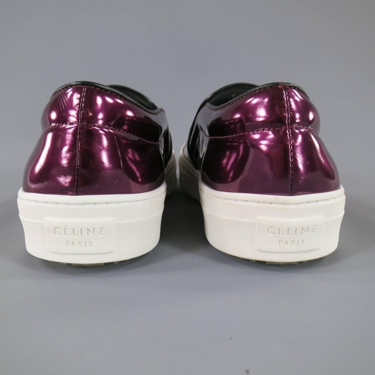 Women's New CELINE Size 10.5 Purple Metallic Leather Slip On Sneakers