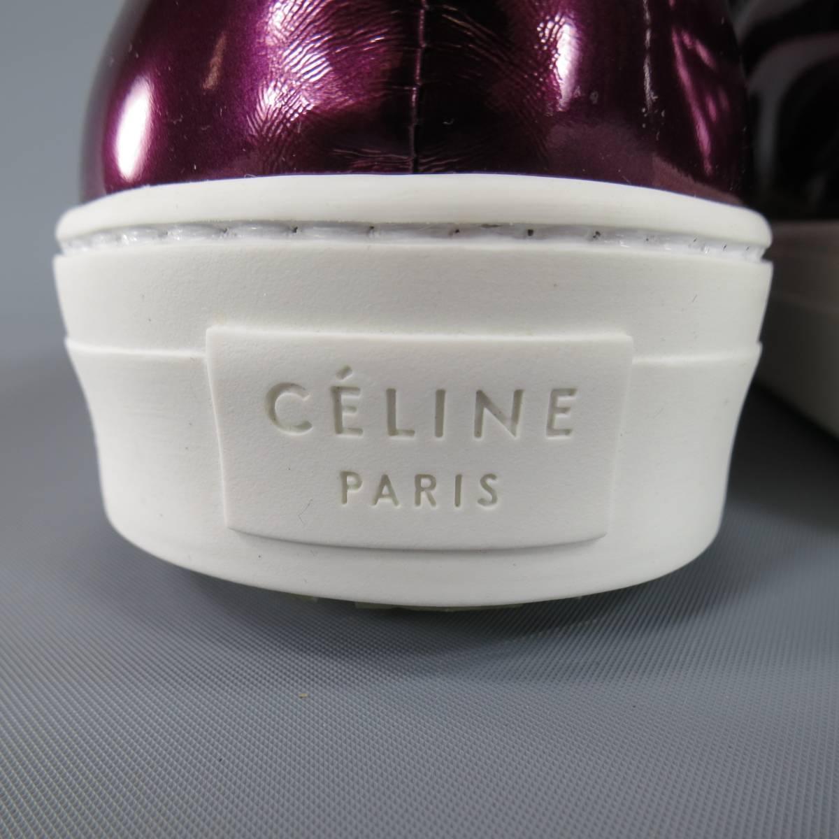 New CELINE Size 10.5 Purple Metallic Leather Slip On Sneakers 1