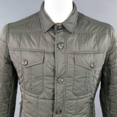 BRUNELLO CUCINELLI Men's 42 Olive Quilted Nylon Tortoise Snap Jacket