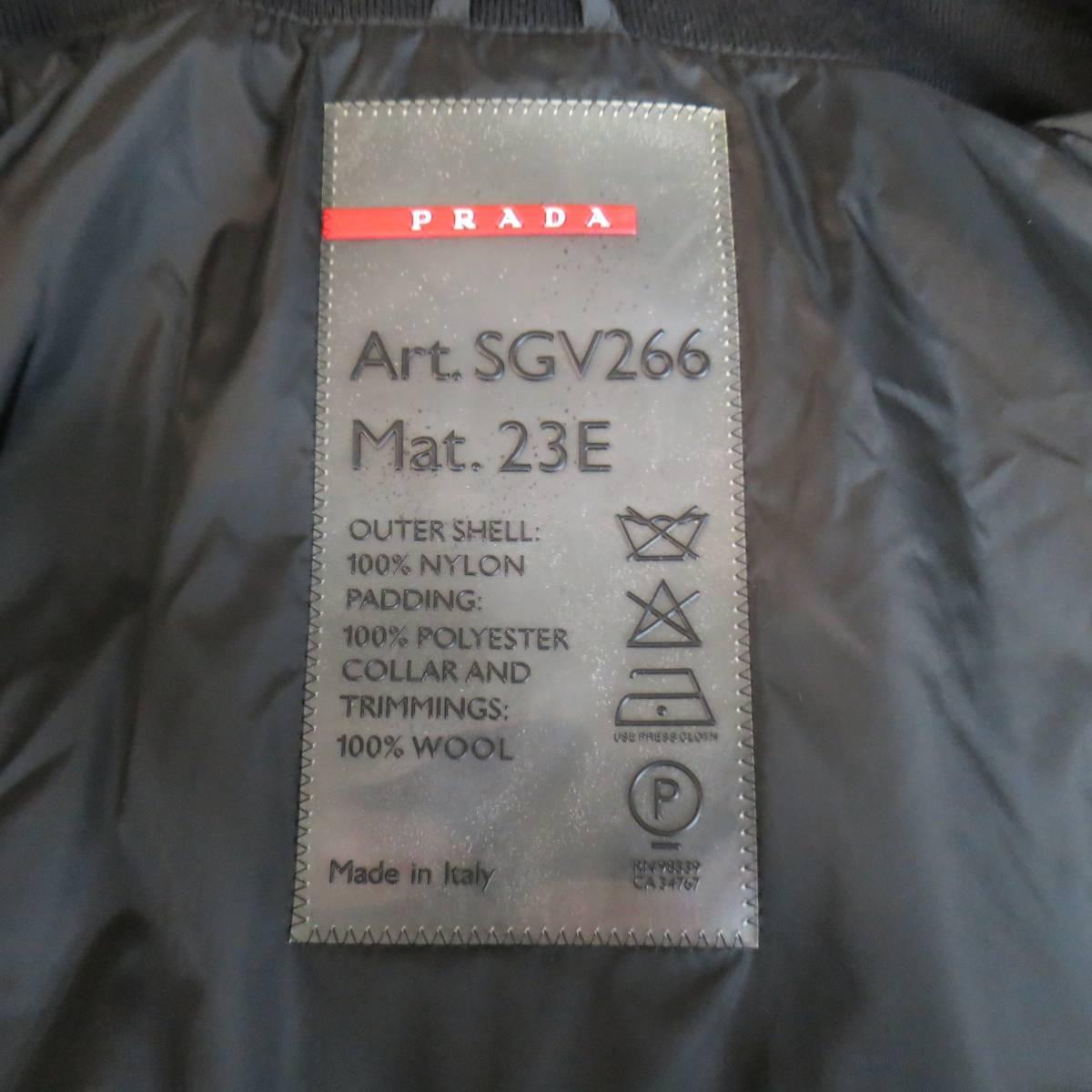 PRADA Men's 46 Charcoal Nylon High Collar Detachable Bomber Liner Jacket In Excellent Condition In San Francisco, CA