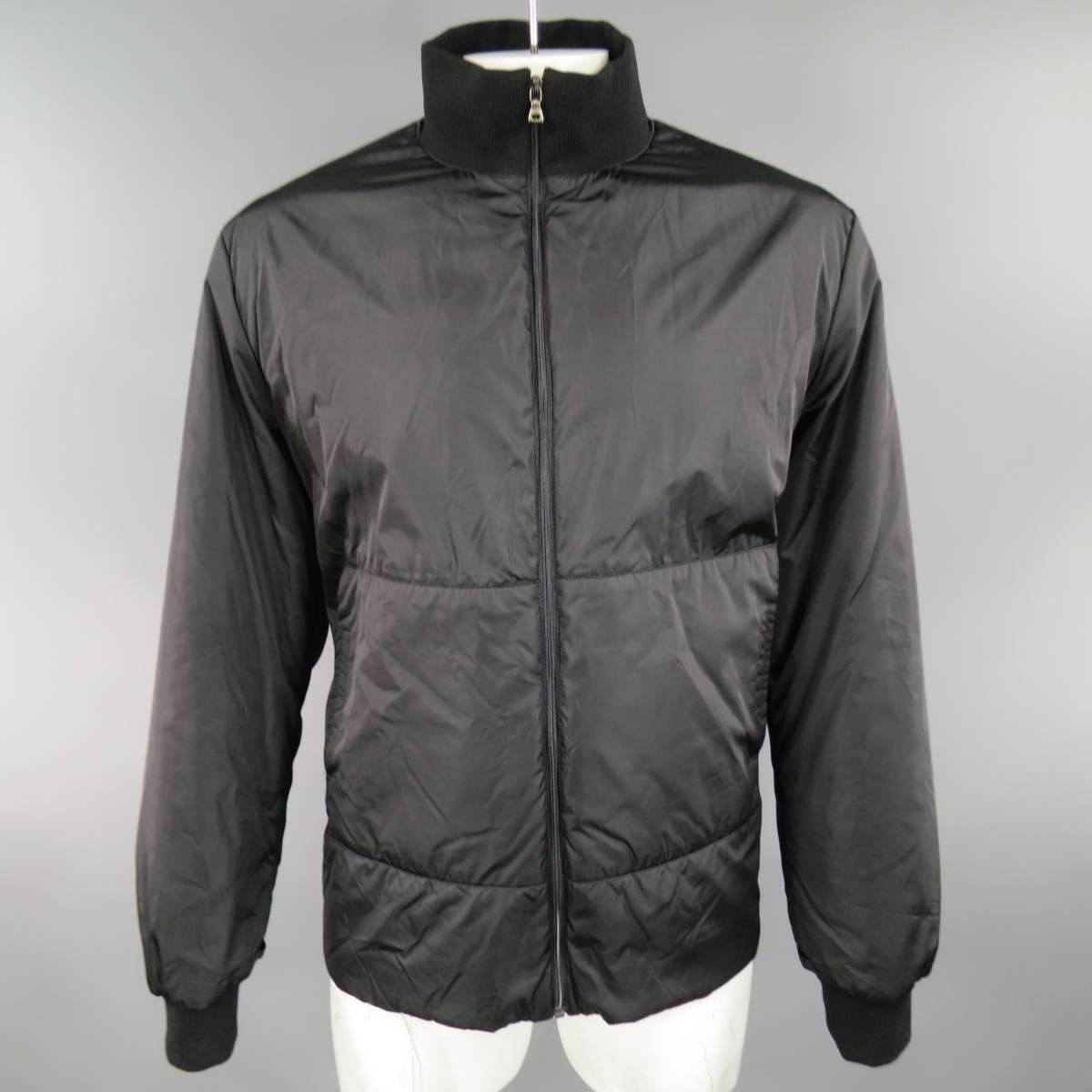 Gray PRADA Men's 46 Charcoal Nylon High Collar Detachable Bomber Liner Jacket