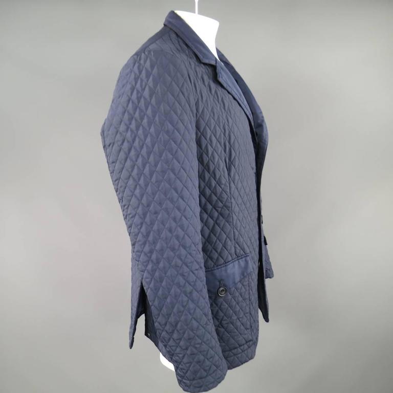 ETRO 46 Men's Navy Quilted Notch Lapel Patch Pocket Sport Coat Jacket
