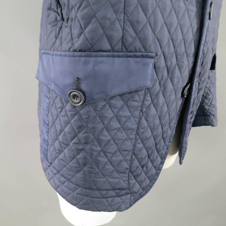 ETRO 46 Men's Navy Quilted Notch Lapel Patch Pocket Sport Coat Jacket