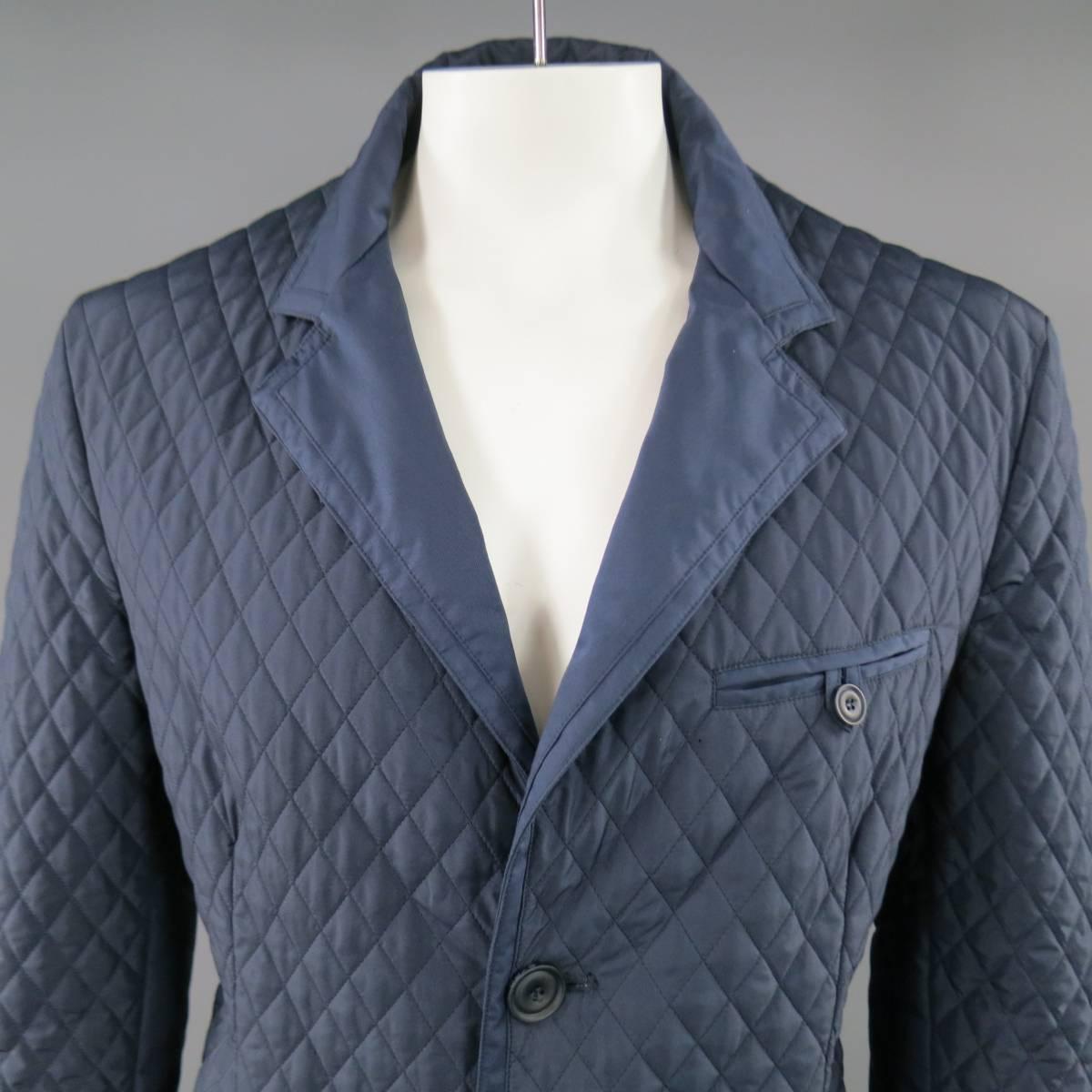 ETRO 46 Men's Navy Quilted Notch Lapel Patch Pocket Sport Coat Jacket