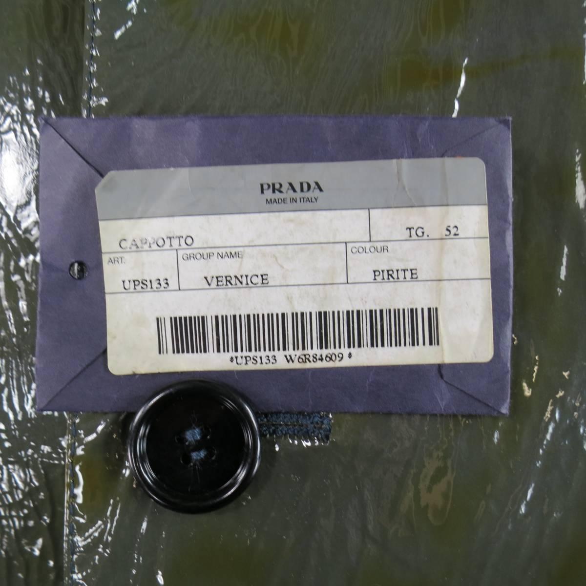 Men's PRADA Men's 42 High Shine Patent Green & Charcoal Button Up Collared Coat 4