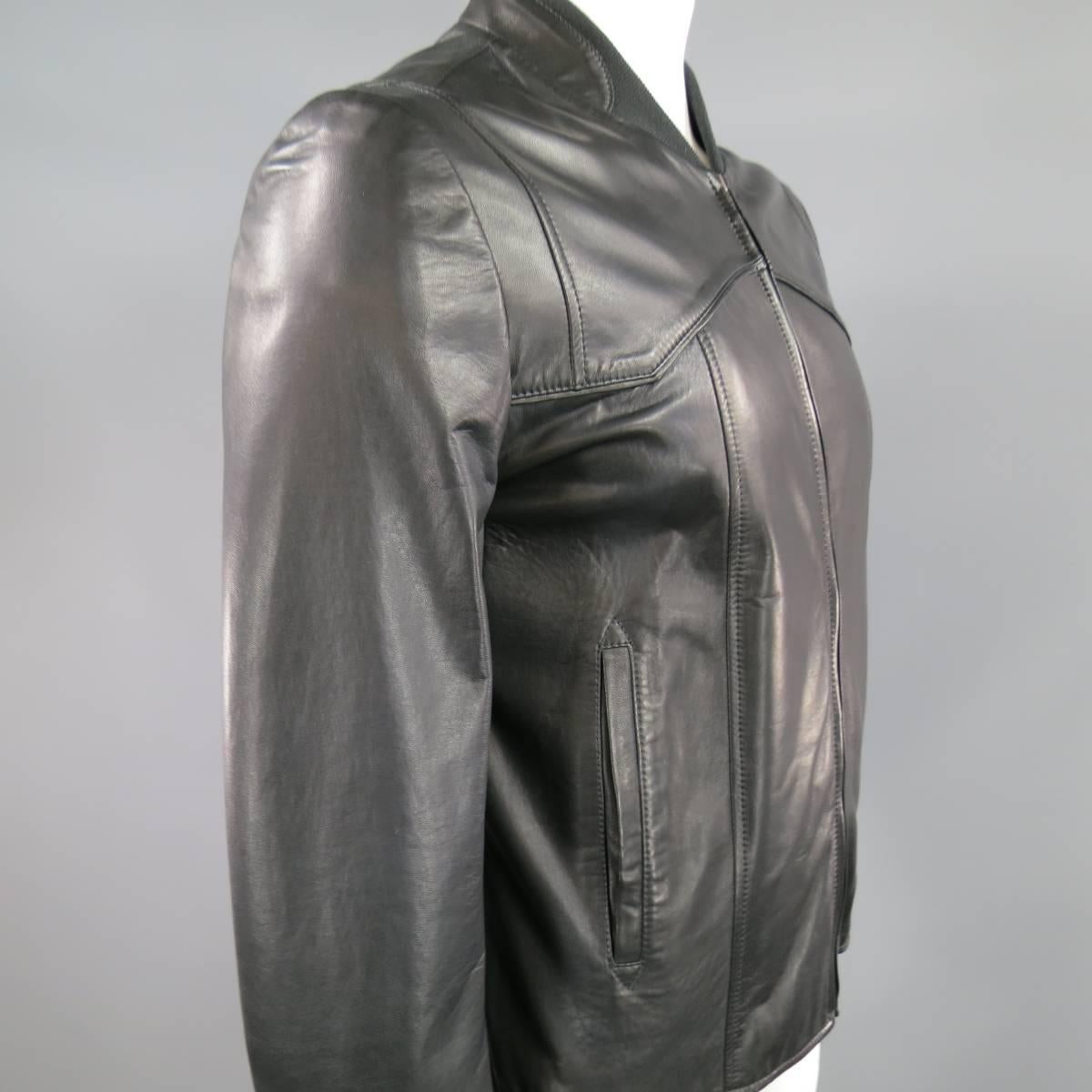 MAISON MARTIN MARGIELA Men's 42 Black Leather Seam Panel Bomber Jacket In Excellent Condition In San Francisco, CA