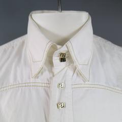 VERSACE JEANS COUTURE Size L Men's Off White Cotton Long Sleeve Gold Snap Shirt