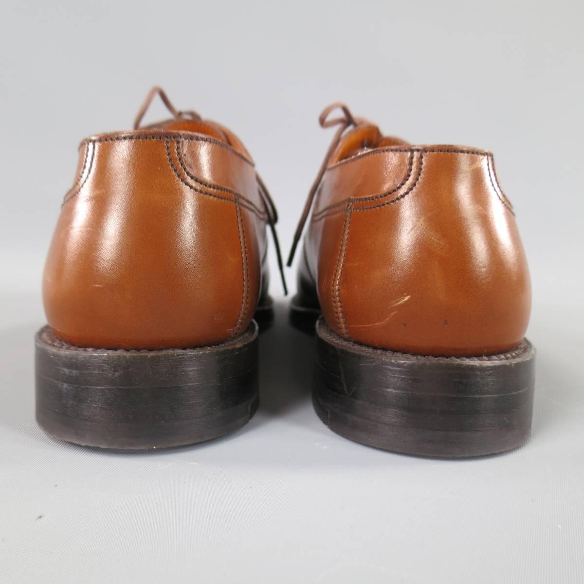 Vintage J.M. WESTON Size 9 Tan Leather Cap Toe Lace Up Dress Shoes In Excellent Condition In San Francisco, CA