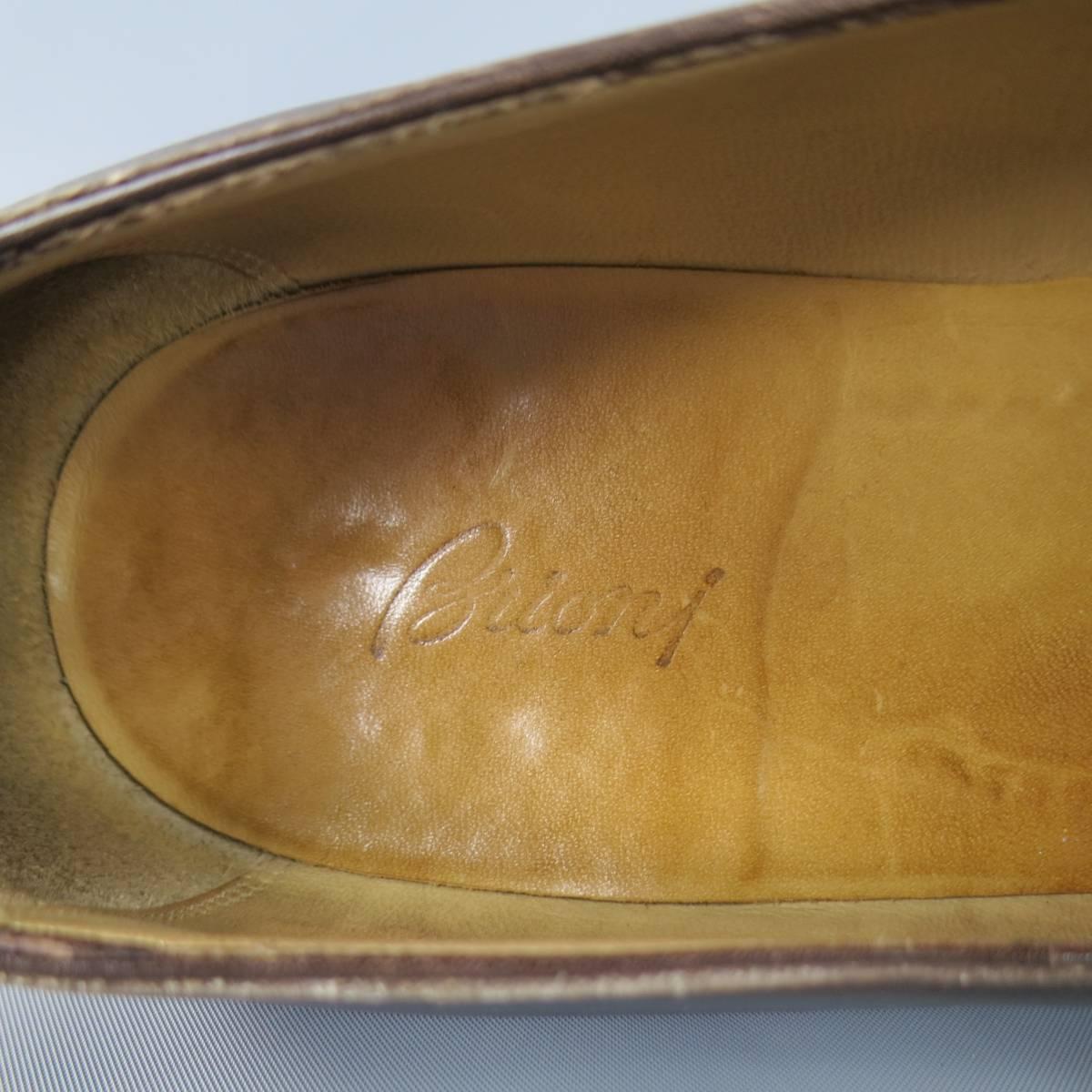 BRIONI Size 11 Brown Leather Top Stitching Penny Loafers In Good Condition In San Francisco, CA