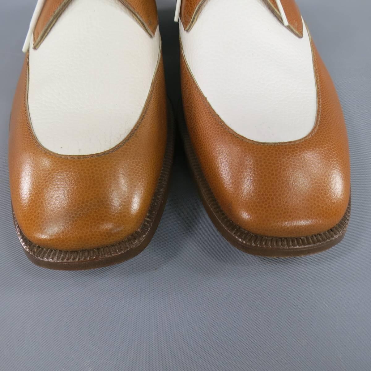 GRAVATI Size 8.5 Tan & White Leather Two Tone Lace Up Golf Shoes In New Condition In San Francisco, CA