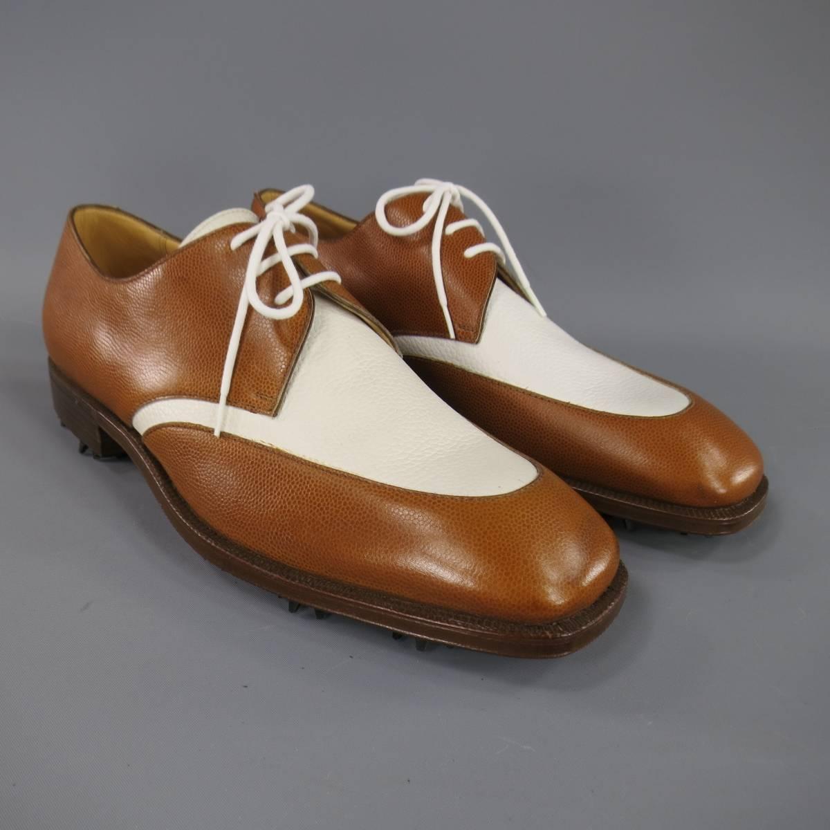 GRAVATI Size 8.5 Tan & White Leather Two Tone Lace Up Golf Shoes 2