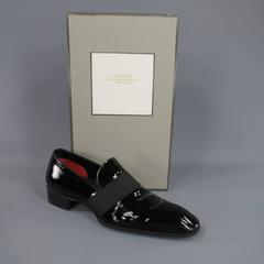 TOM FORD Size 9 Black Patent Leather Ribbon Band Tuxedo Loafers