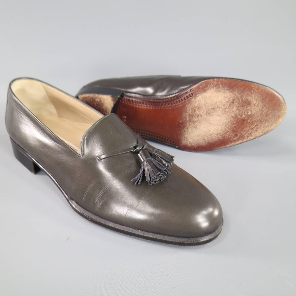 Vintage GRAVATI Size 8.5 Charcoal Leather Tassel Loafers In Excellent Condition In San Francisco, CA