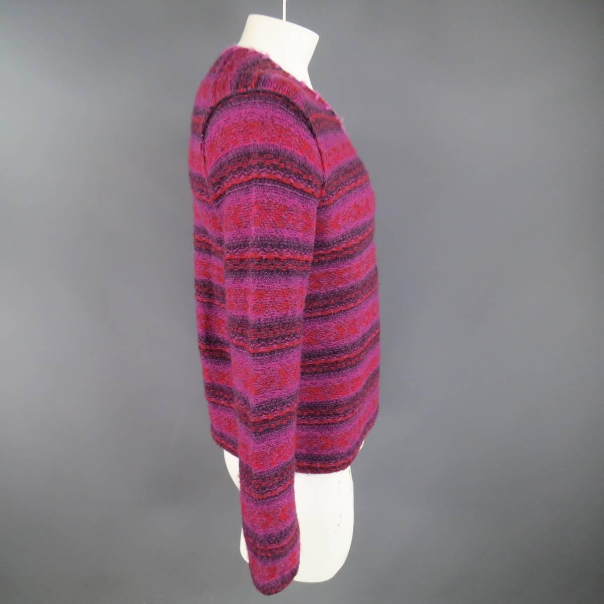 Women's or Men's Comme des Garcons Pink and Red Fair Isle Wool V Neck Sweater, 1990s 