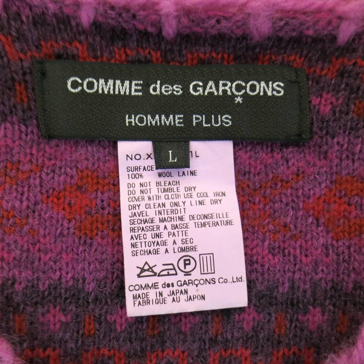 Comme des Garcons Pink and Red Fair Isle Wool V Neck Sweater, 1990s  2