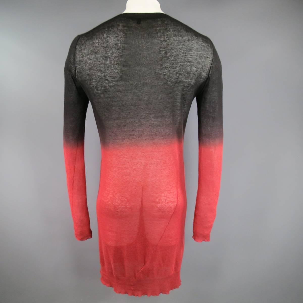 Men's ANN DEMEULEMEESTER Size S Black & Red Sheer Cotton / Cashmere Long Line Pullover