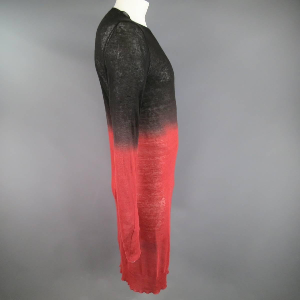 ANN DEMEULEMEESTER Size S Black & Red Sheer Cotton / Cashmere Long Line Pullover 1