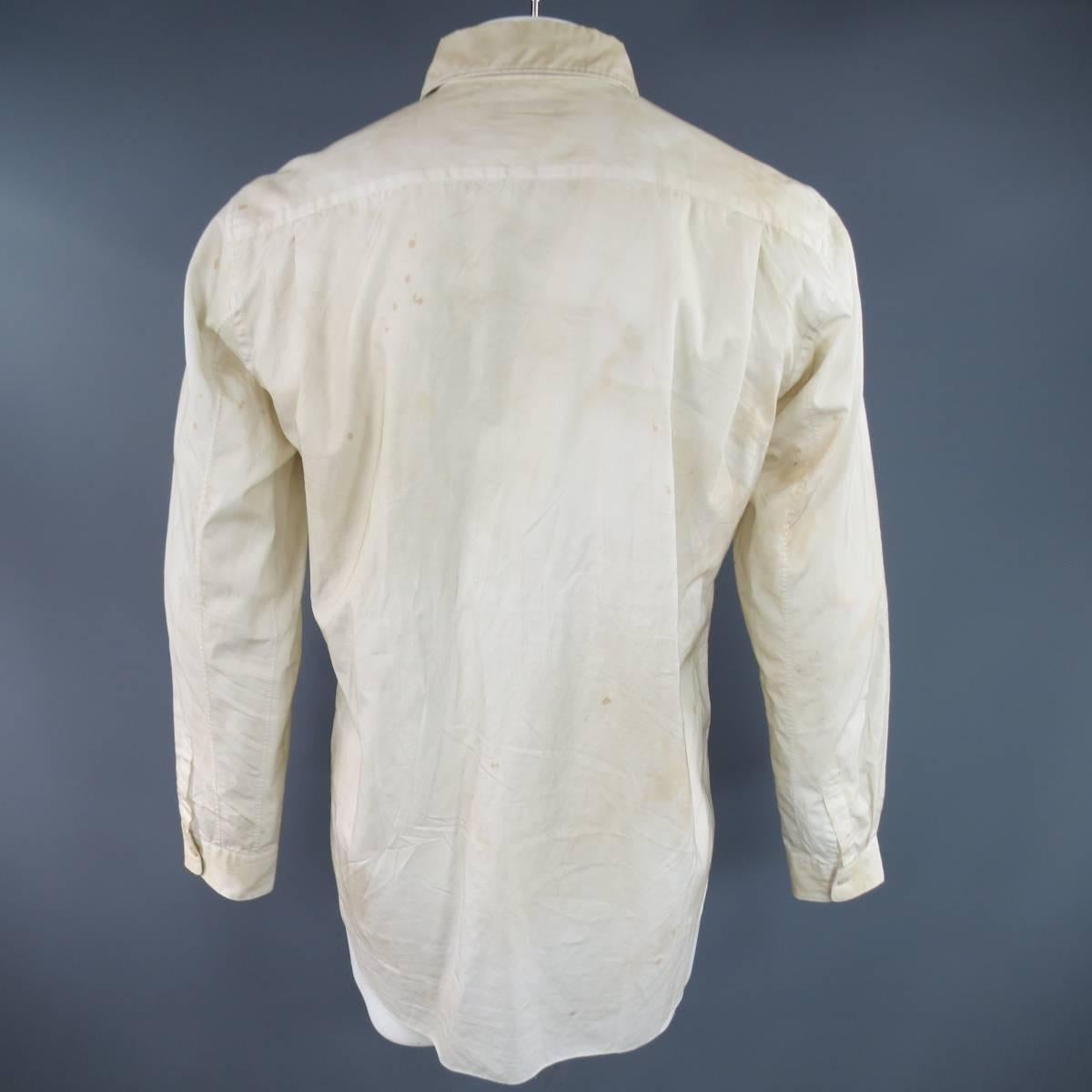 COMME des GARCONS Men's Size L Beige Dirty Wash Cotton Cutout Long Sleeve Shirt 4