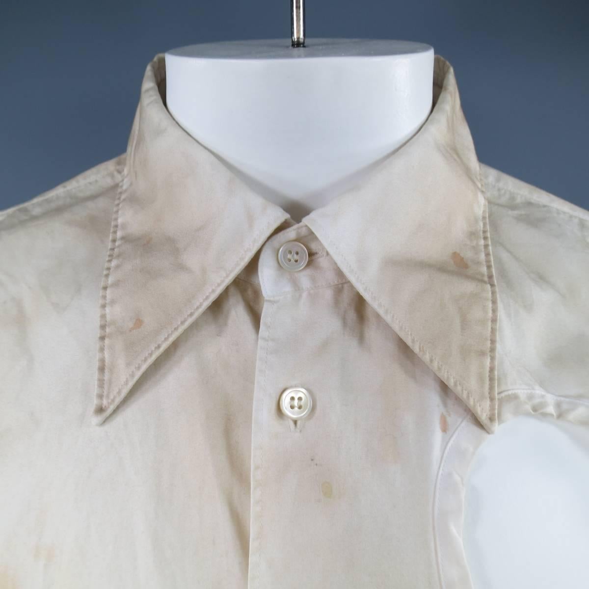 COMME des GARCONS Men's Size L Beige Dirty Wash Cotton Cutout Long Sleeve Shirt In Excellent Condition In San Francisco, CA