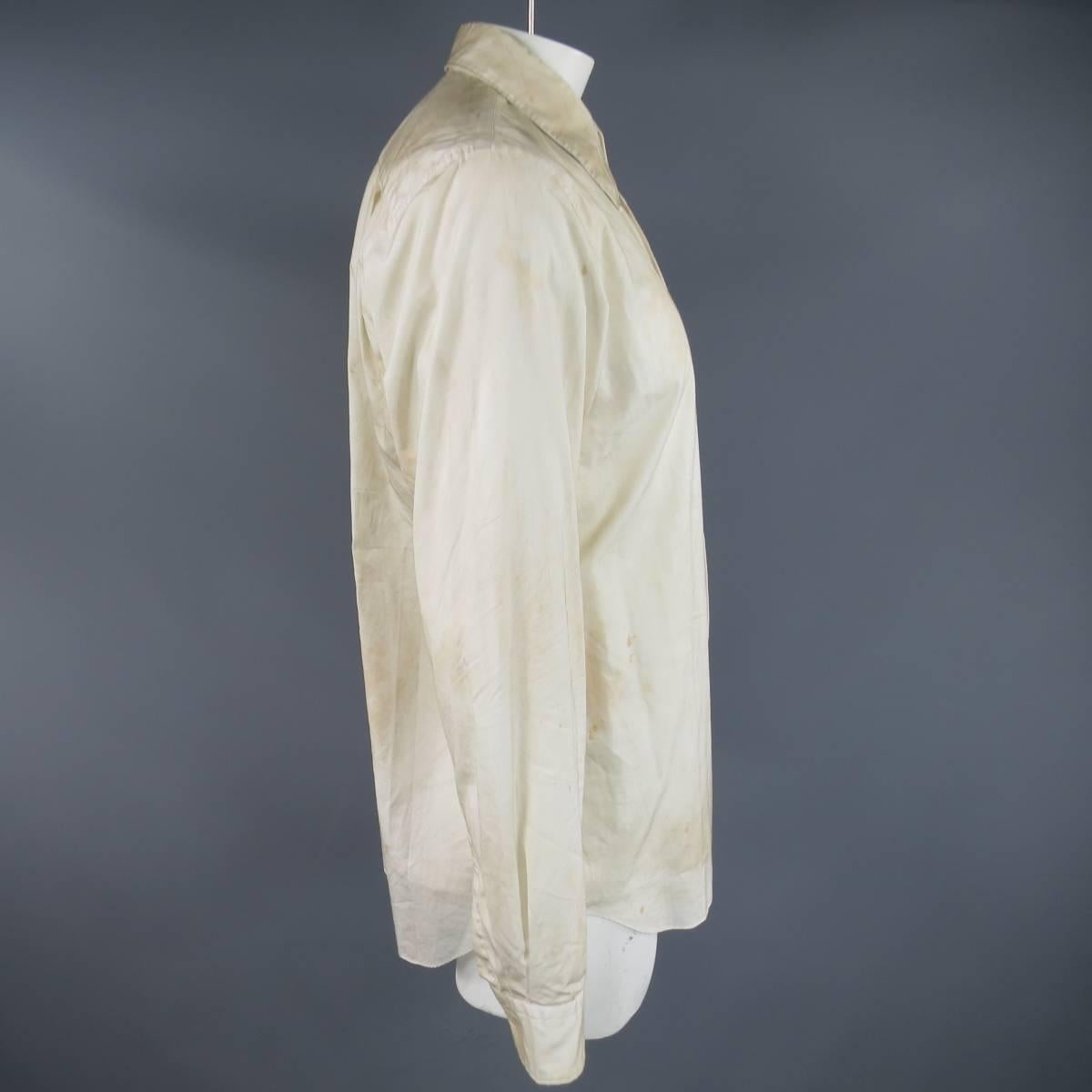 COMME des GARCONS Men's Size L Beige Dirty Wash Cotton Cutout Long Sleeve Shirt 3