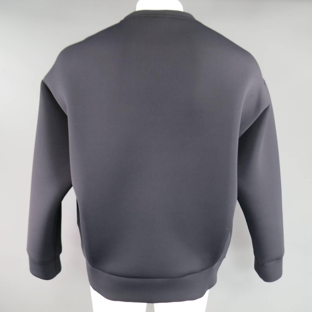 NEIL BARRETTMen's Black Neoprene Pleated Pullover Sweatshirt 3