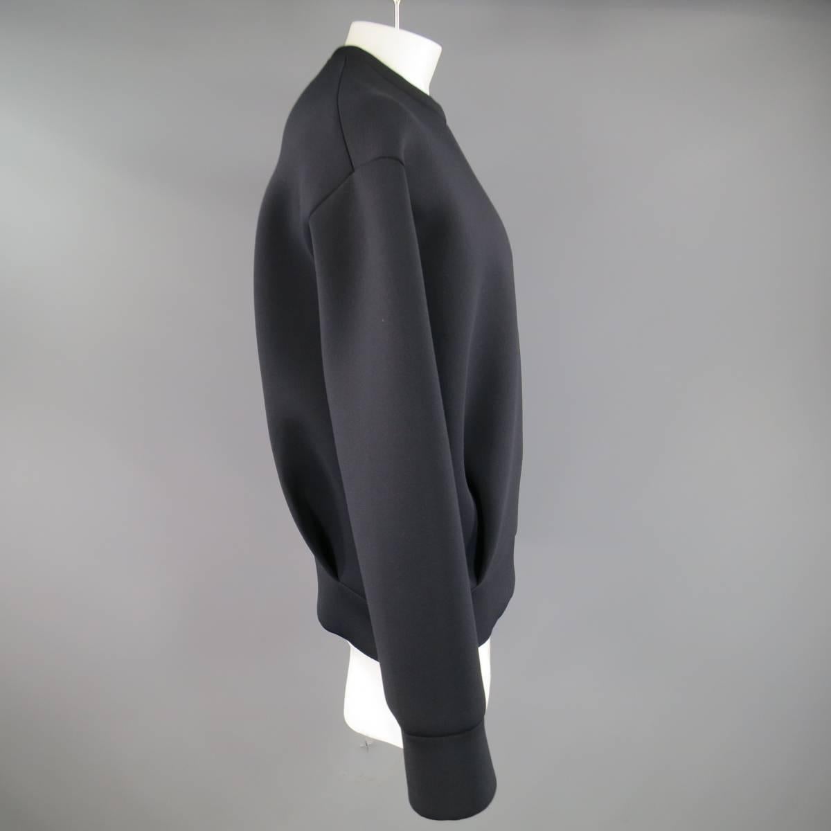 NEIL BARRETTMen's Black Neoprene Pleated Pullover Sweatshirt 1