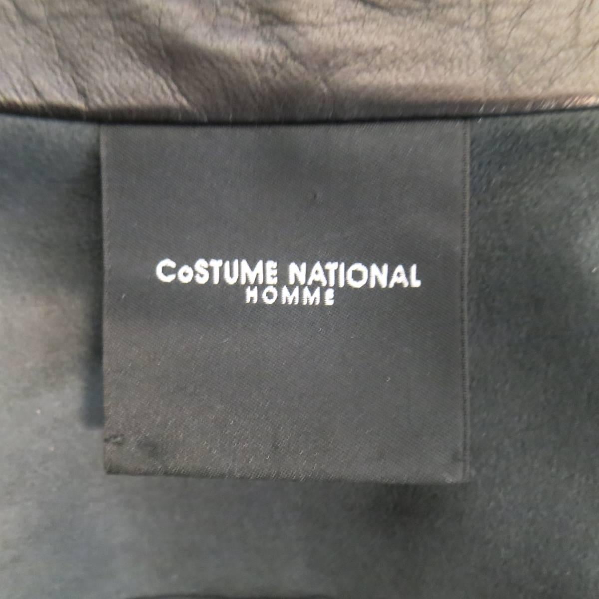CoSTUME NATIONAL Mens Size S Black Leather Hidden Snap Placket Long Sleeve Shirt 2
