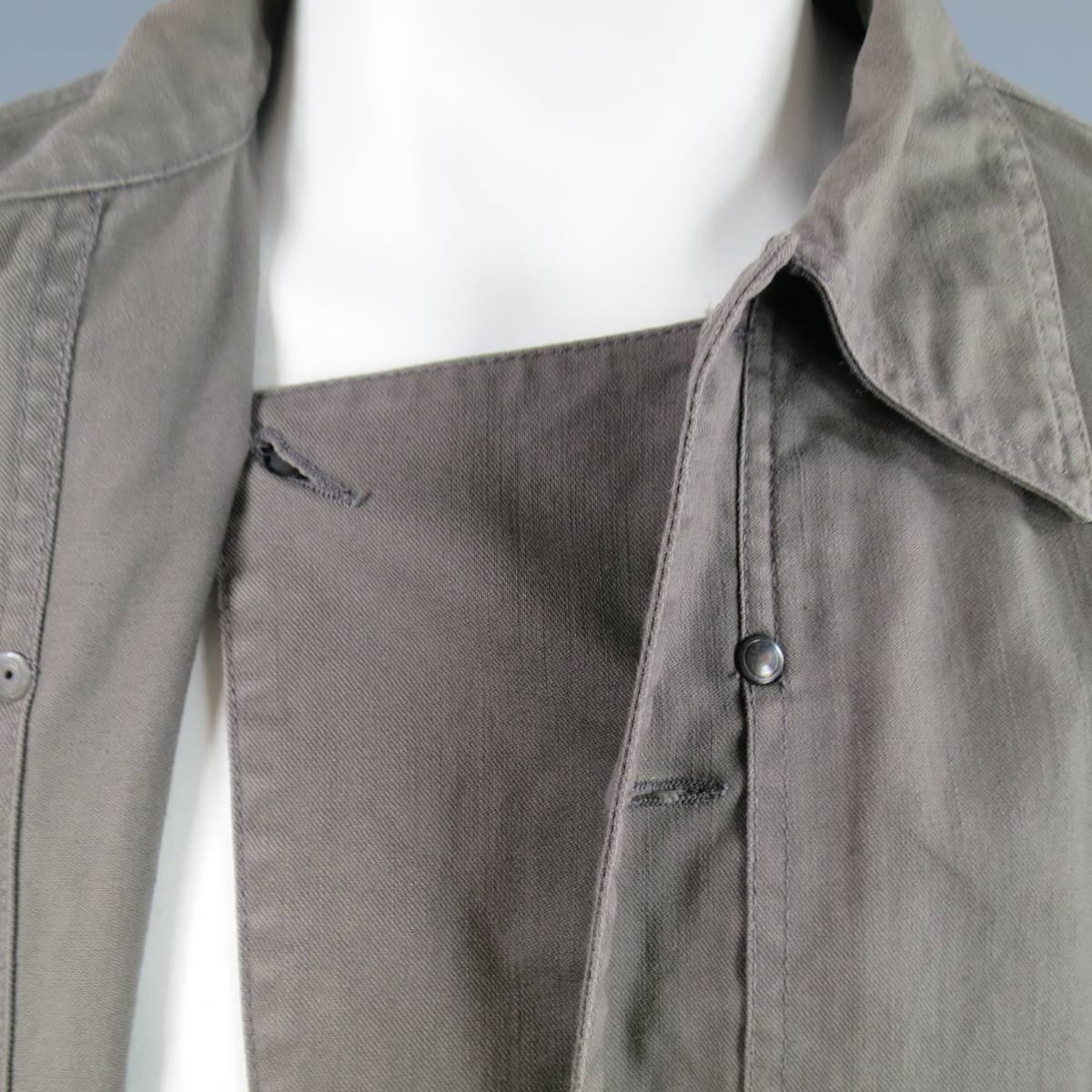 Gray Yves Saint Laurent 40 Taupe Cotton Denim Cropped Trucker Jacket