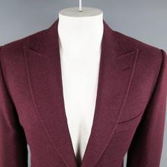 VALENTINO 44 Regular Men's Burgundy Silk Barleycorn Peak Lapel Sport Coat