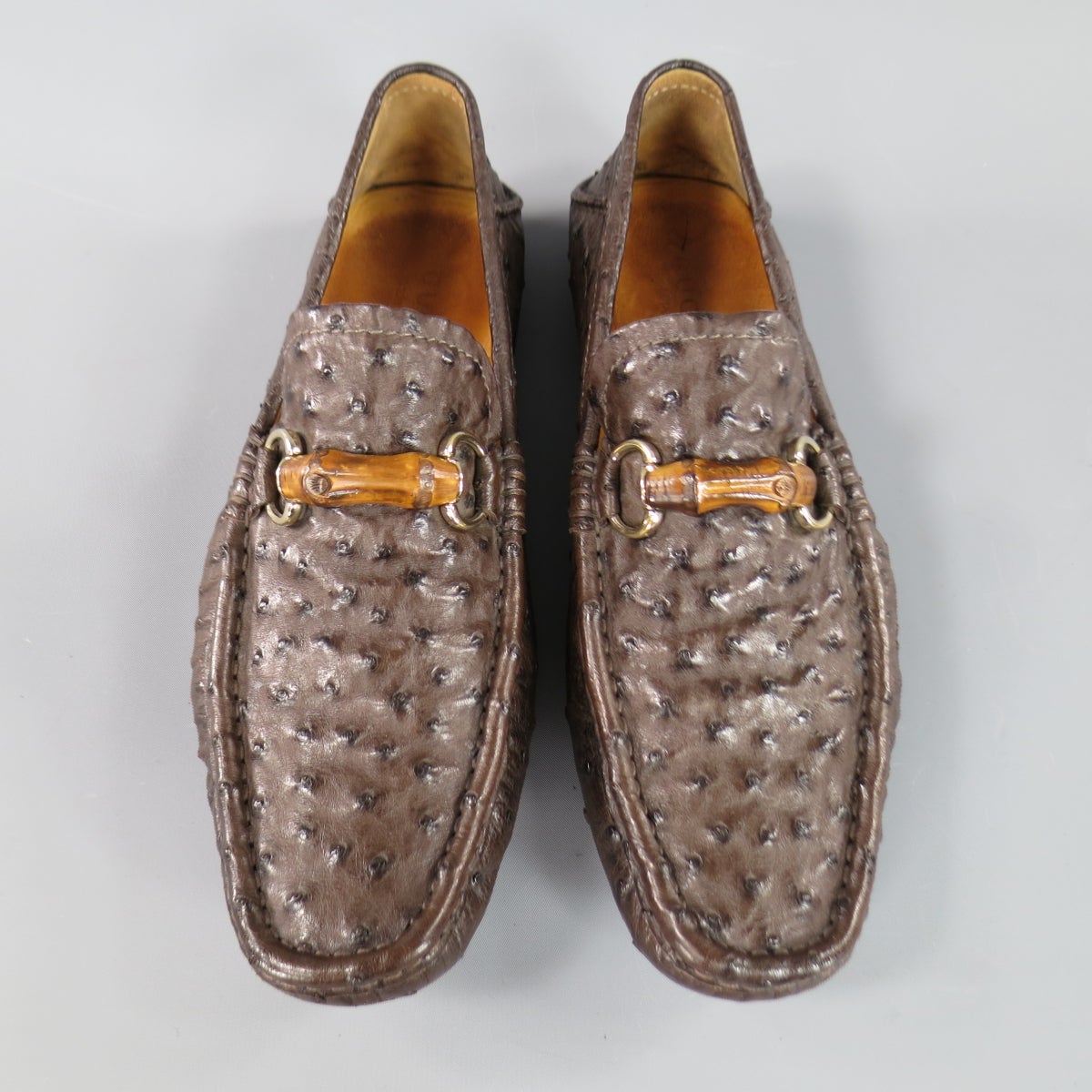 GUCCI Size 10.5 Brown Ostrich Leather 