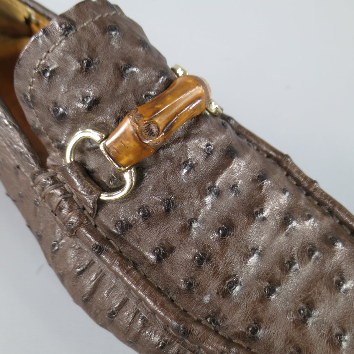GUCCI Size 10.5 Brown Ostrich Leather 