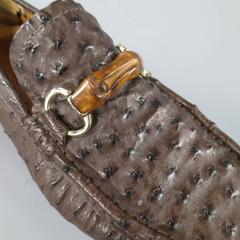 GUCCI Size 10.5 Brown Ostrich Leather Bamboo Horsebit Driver Loafers