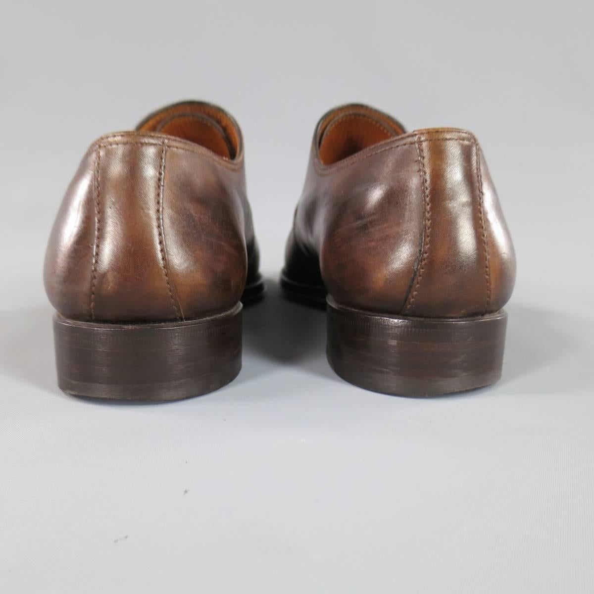 BONTONI Size 10 Men's Brown Leather Monk Strap Top Stitch Loafers 3