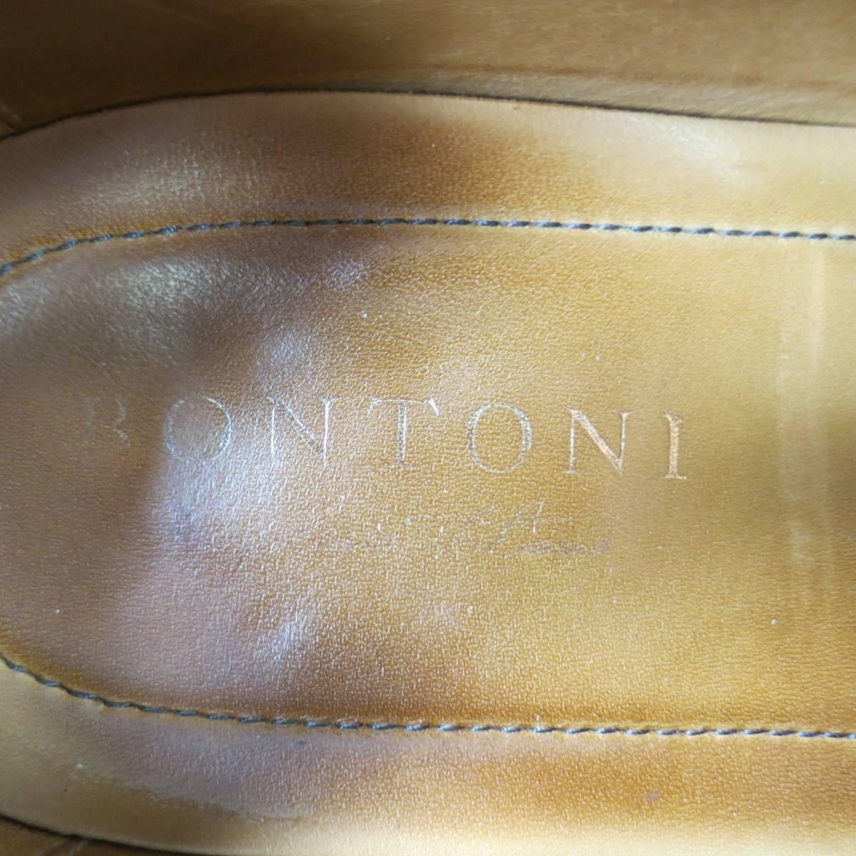 BONTONI Size 10 Men's Brown Leather Monk Strap Top Stitch Loafers 5