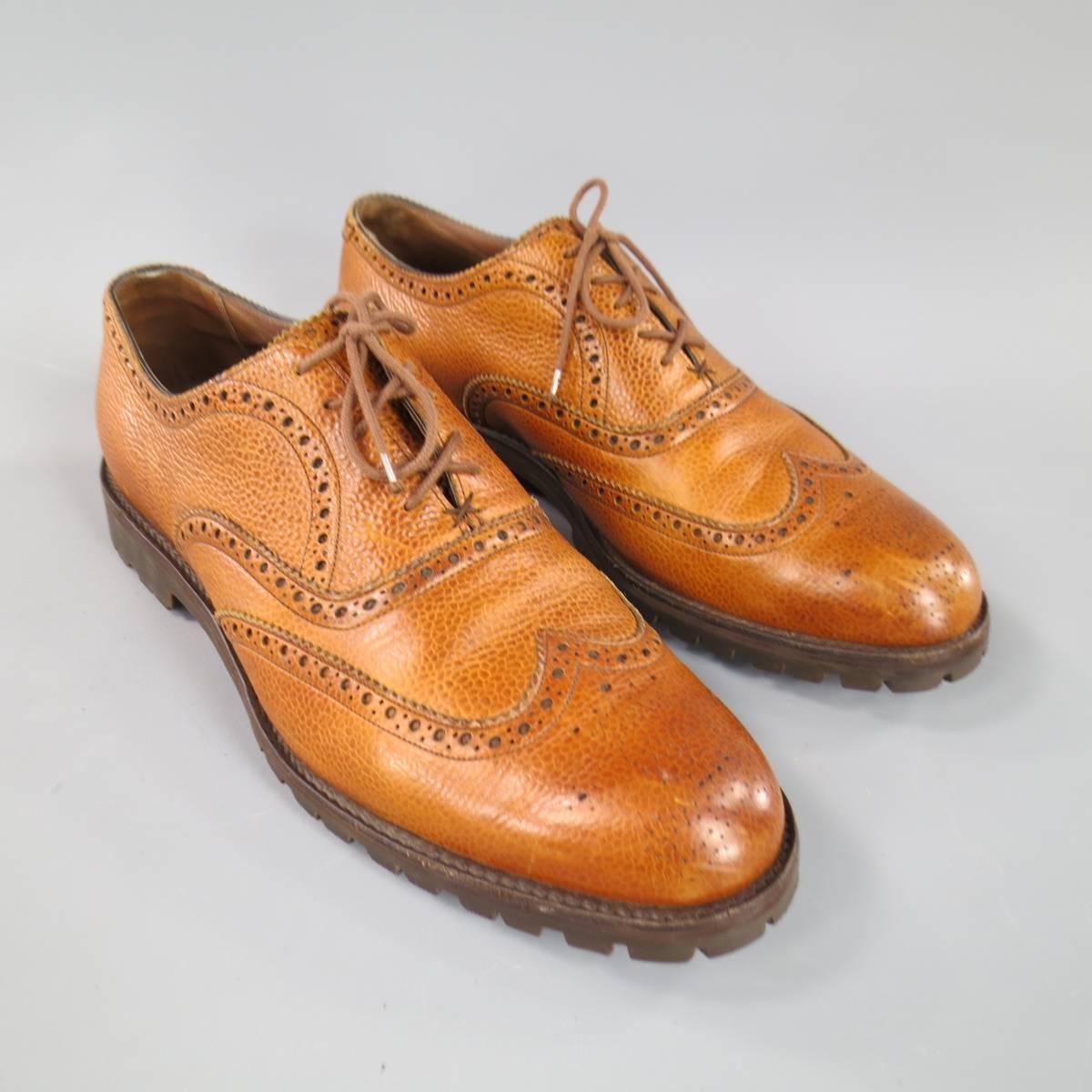 BARKER BLACK Size 9.5 Men's Tan Pebbled Leather Wingtip Vibram Sole