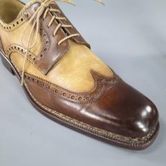 CALZOLERIA HARRIS Größe 10 Herren Braun & Beige Leder Wingtip Spectator Schnürschuhe