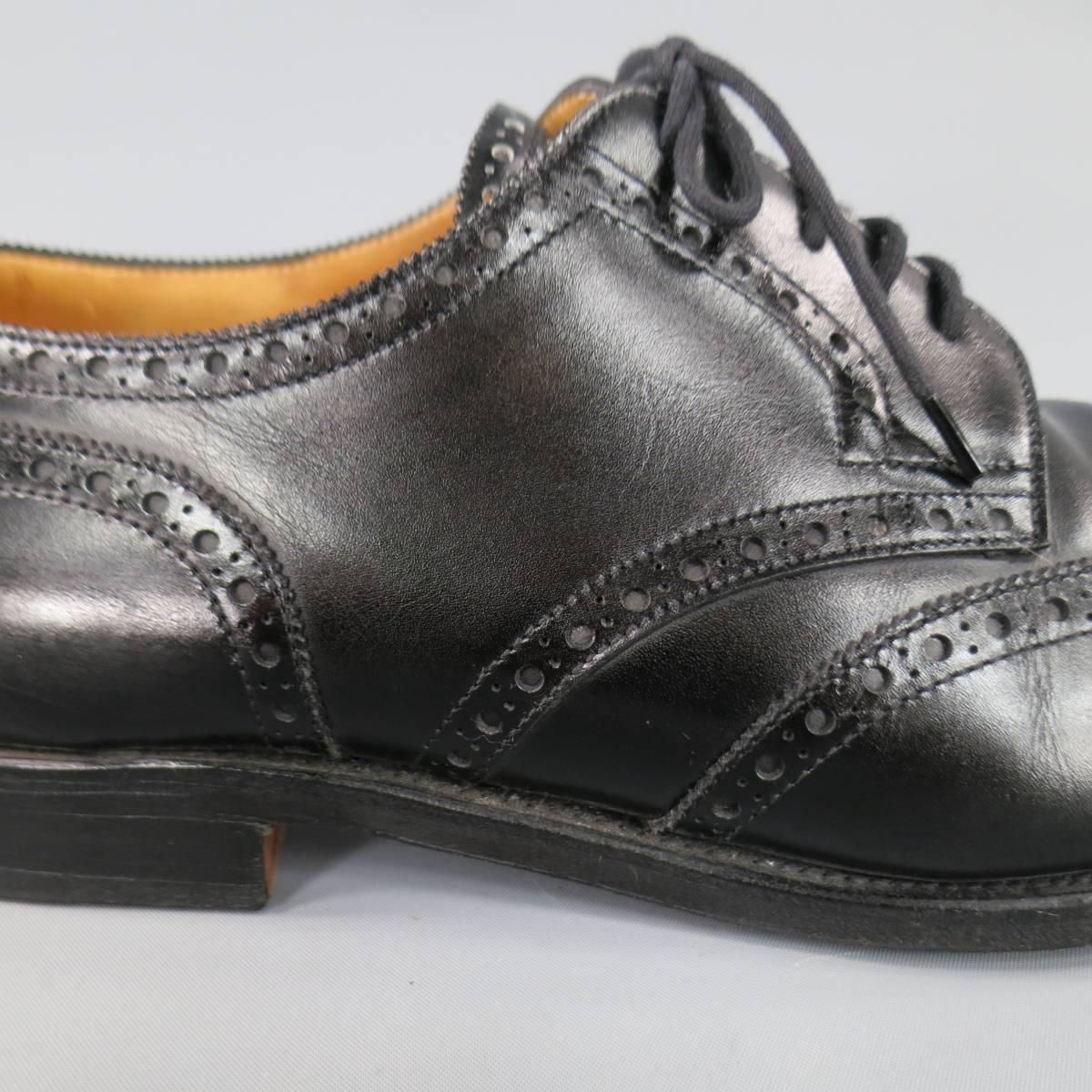 John Lobb Darby Men's Black Leather Wingtip Lace Up, Size 10.5 In Excellent Condition In San Francisco, CA