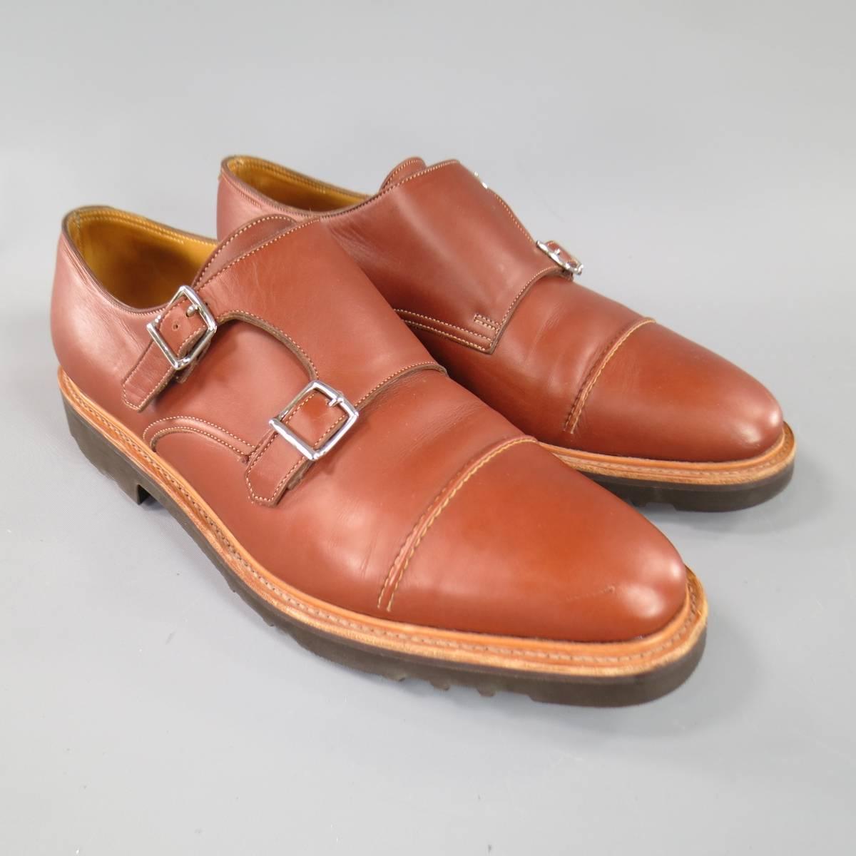JOHN LOBB -WILLIAM II- size 10 Men's Brick Leather Double Monk Strap Sole Loafer 1
