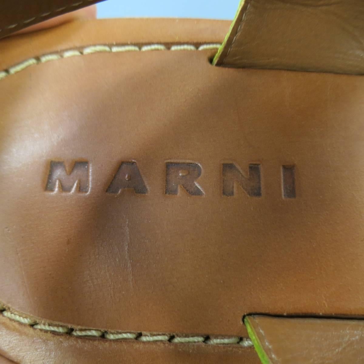 MARNI Size 8 Men's Neon Yellow Pony Hair Leather Strap Sandals In Excellent Condition In San Francisco, CA