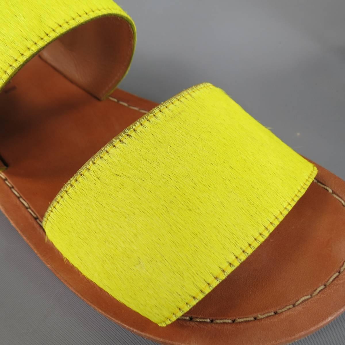 MARNI Size 8 Men's Neon Yellow Pony Hair Leather Strap Sandals 2
