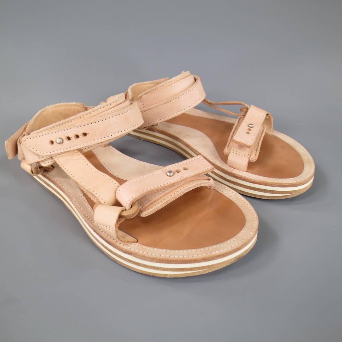 SACAI X HENDER SCHEME Size 10 Men's Natural Beige Leather Sandals 1