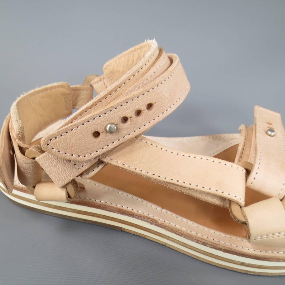 SACAI X HENDER SCHEME Size 10 Men's Natural Beige Leather Sandals 2