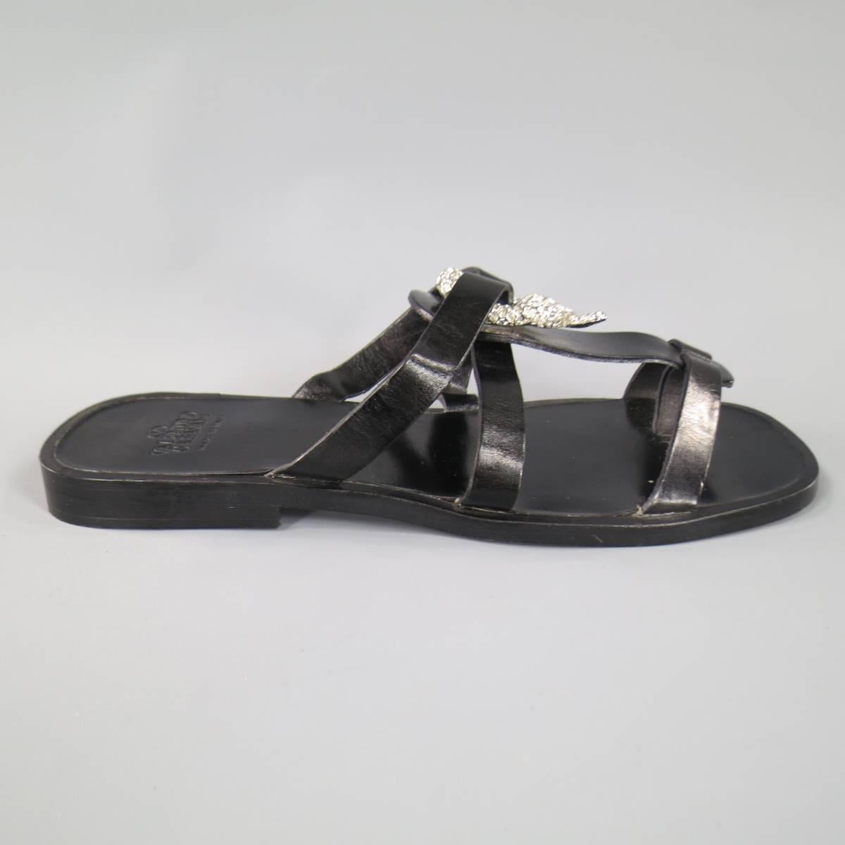 VALENTINO Size 9 Black Leather Srappy Crystal Snake Sandals In Excellent Condition In San Francisco, CA