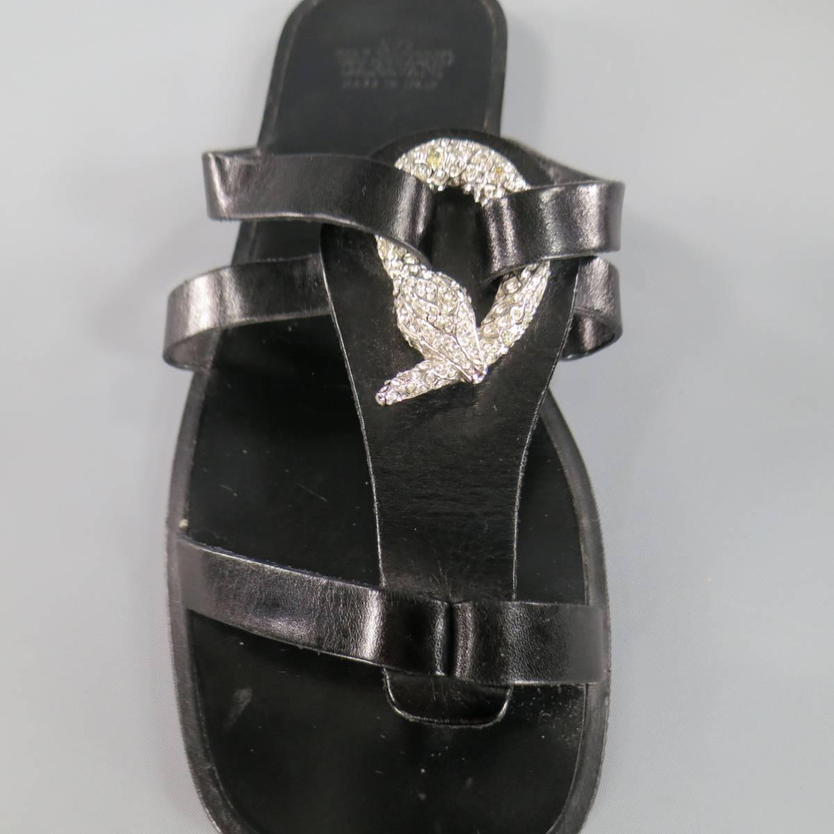 Men's VALENTINO Size 9 Black Leather Srappy Crystal Snake Sandals